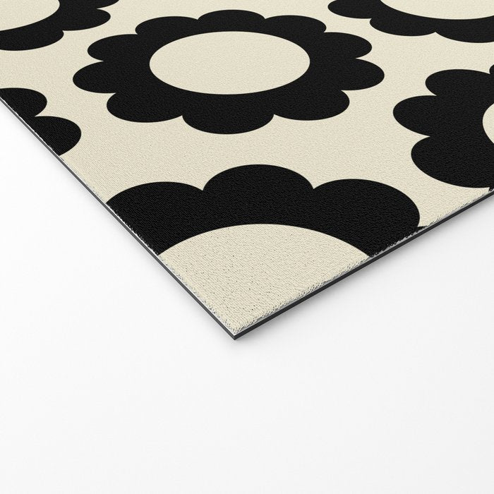 Black and Cream Happy Flowers Minimal Retro Floral Pattern Welcome Mat Gallery Image 2