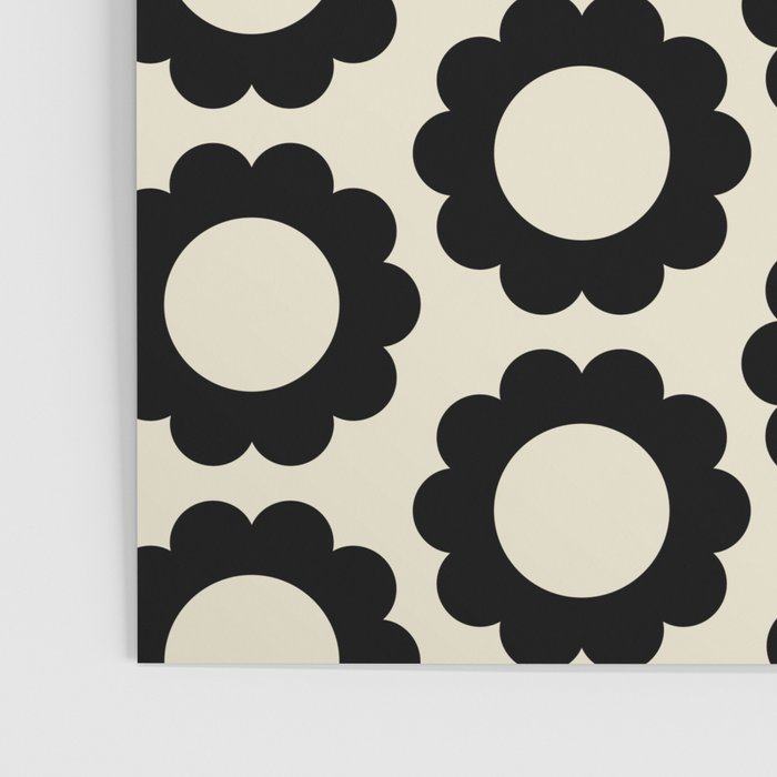Black and Cream Happy Flowers Minimal Retro Floral Pattern Poster Gallery Image 3
