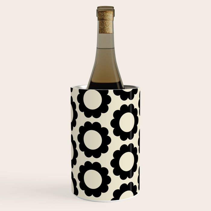 Black and Cream Happy Flowers Minimal Retro Floral Pattern Wine Chiller Gallery Image 2