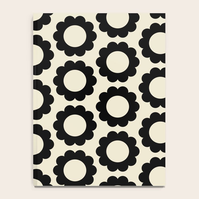 Black and Cream Happy Flowers Minimal Retro Floral Pattern Notebook Gallery Image 4