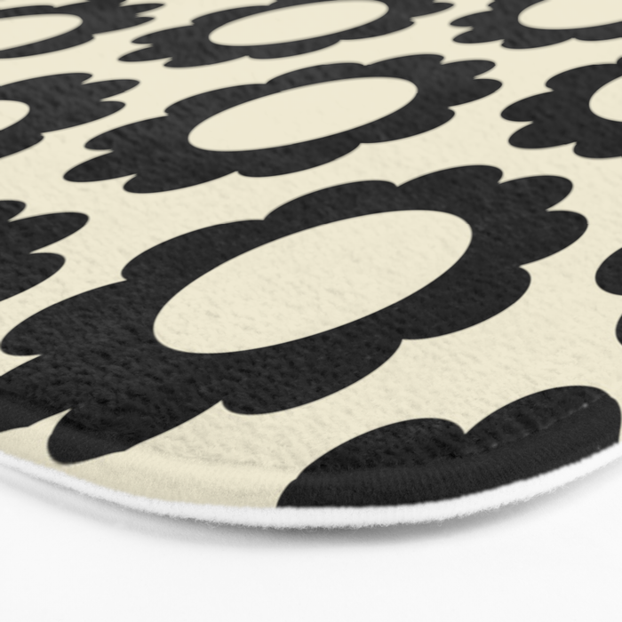 Black and Cream Happy Flowers Minimal Retro Floral Pattern Bath Mat Gallery Image 3