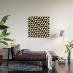 Black and Cream Happy Flowers Minimal Retro Floral Pattern Wood Wall Art Gallery Image 2