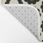 Black and Cream Happy Flowers Minimal Retro Floral Pattern Bath Mat Gallery Image 2