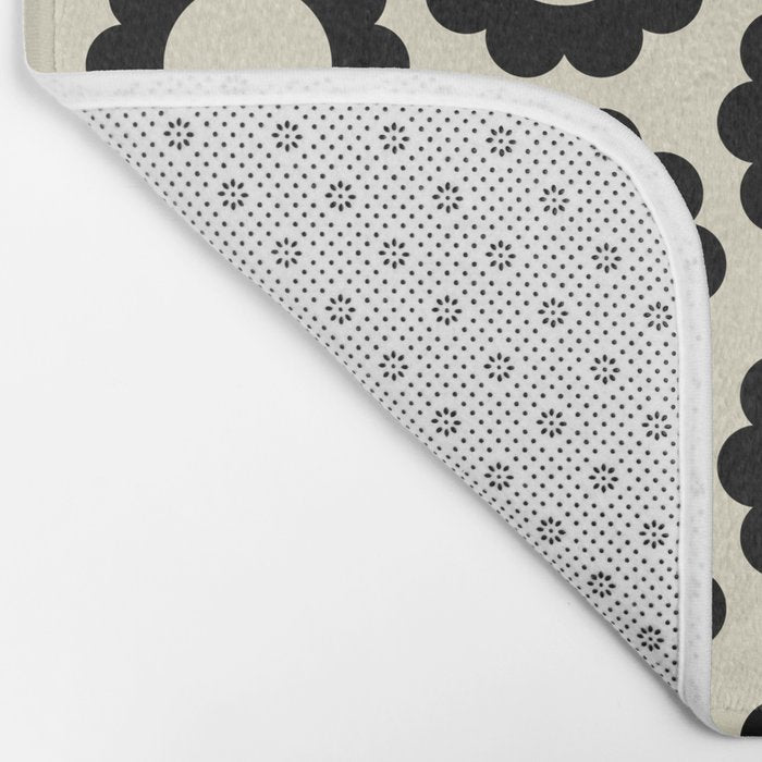 Black and Cream Happy Flowers Minimal Retro Floral Pattern Bath Mat Gallery Image 2