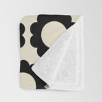 Black and Cream Happy Flowers Minimal Retro Floral Pattern Throw Blanket Gallery Image 3
