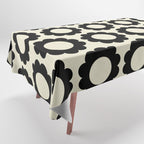 Black and Cream Happy Flowers Minimal Retro Floral Pattern Tablecloth Gallery Image 1