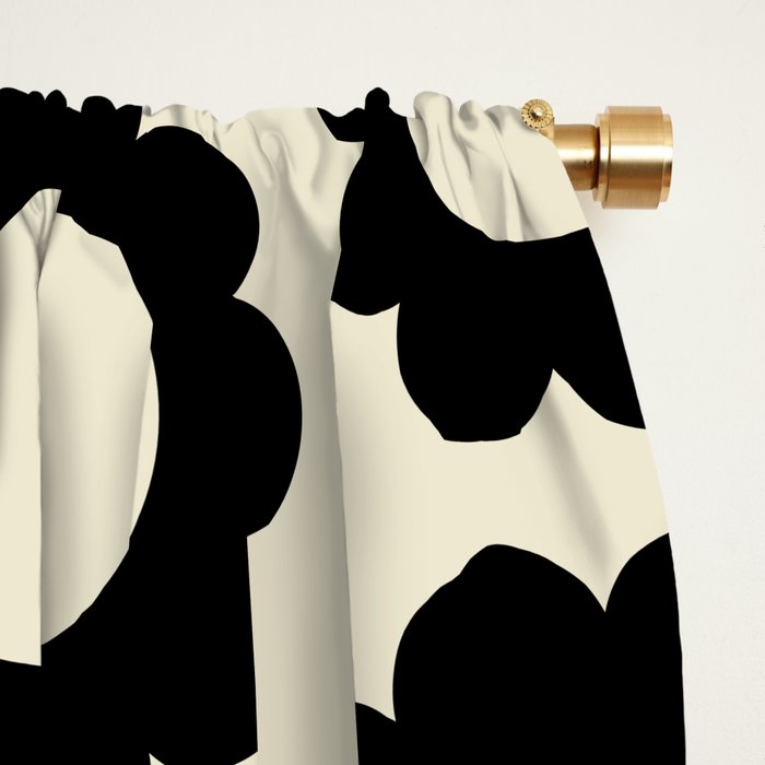 Black and Cream Happy Flowers Minimal Retro Floral Pattern Window Curtain Gallery Image 2
