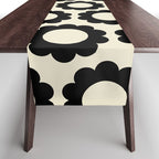 Black and Cream Happy Flowers Minimal Retro Floral Pattern Table Runner Gallery Image 1