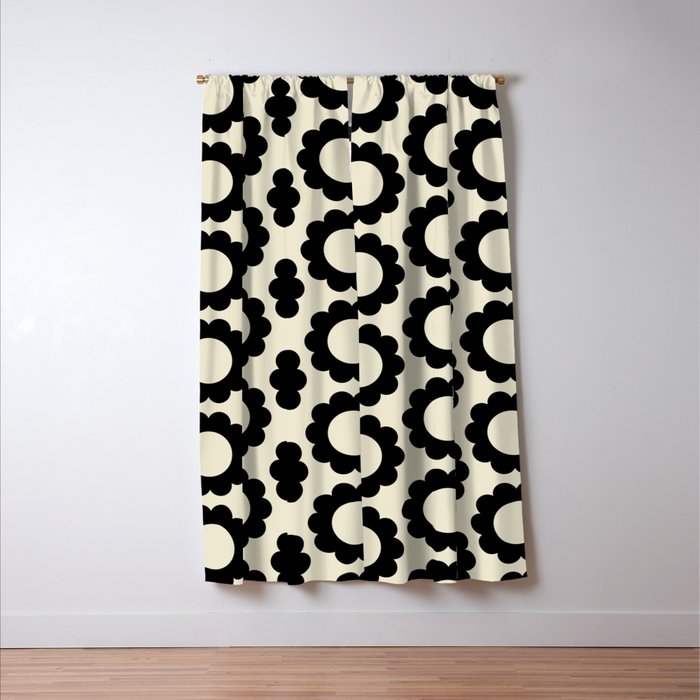 Black and Cream Happy Flowers Minimal Retro Floral Pattern Window Curtain Gallery Image 3