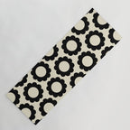 Black and Cream Happy Flowers Minimal Retro Floral Pattern Yoga Mat Gallery Image 1