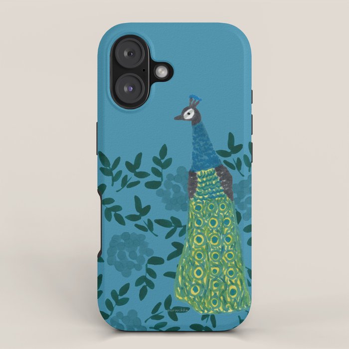 Peacock and Flower - Teal and Blue iPhone Case Gallery Image 1