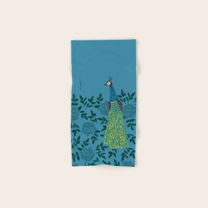 Peacock and Flower - Teal and Blue Bath Towel Gallery Image 1