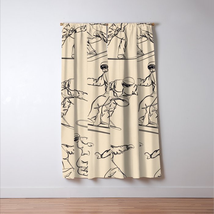 Minimal Snowboarders Line Art 2 Window Curtain Gallery Image 3