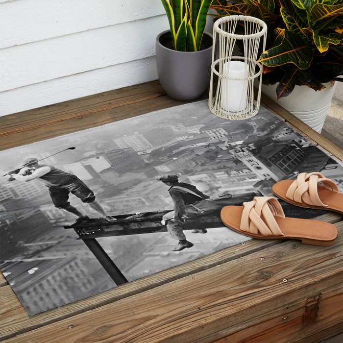 Tough Par Four - Golf Game at 1000 feet black and white photograph Outdoor Rug Gallery Image 2