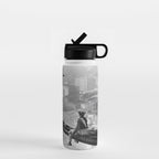 Tough Par Four - Golf Game at 1000 feet black and white photograph Water Bottle Gallery Image 1