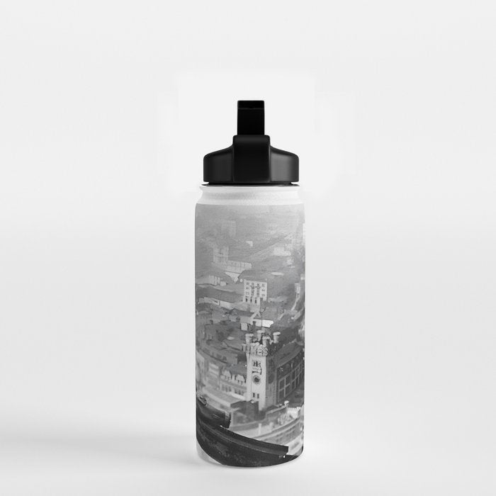 Tough Par Four - Golf Game at 1000 feet black and white photograph Water Bottle Gallery Image 2