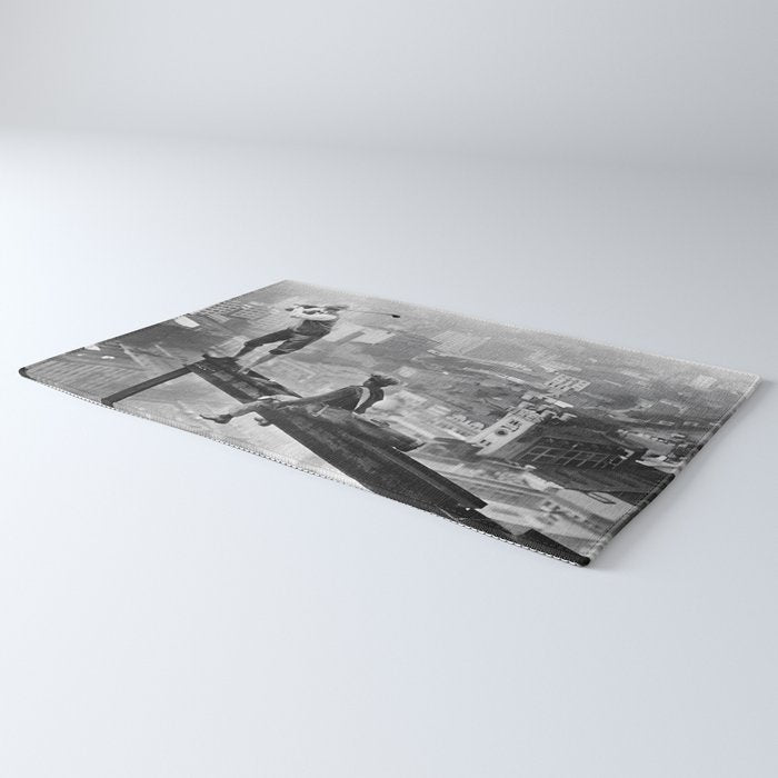 Tough Par Four - Golf Game at 1000 feet black and white photograph Rug Gallery Image 3