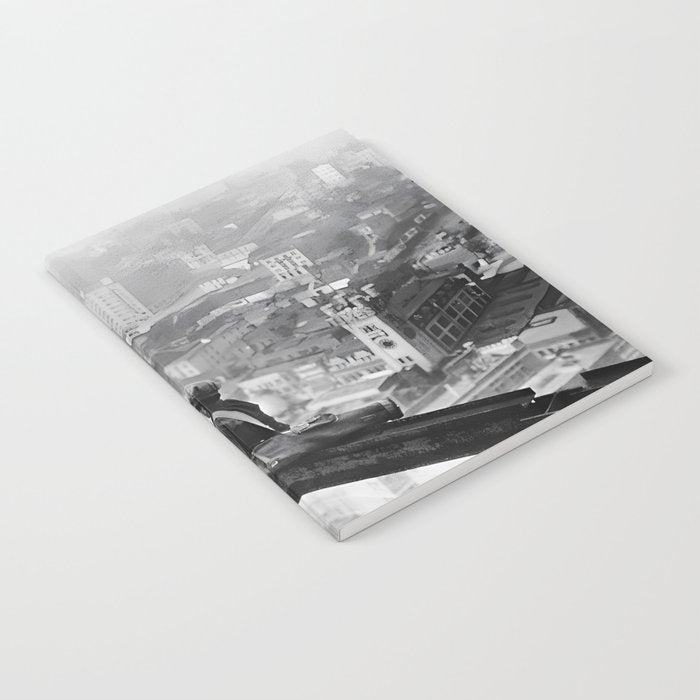 Tough Par Four - Golf Game at 1000 feet black and white photograph Notebook Gallery Image 1