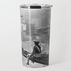 Tough Par Four - Golf Game at 1000 feet black and white photograph Travel Mug Gallery Image 1