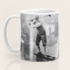 Tough Par Four - Golf Game at 1000 feet black and white photograph Coffee Mug Gallery Image 3