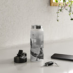 Tough Par Four - Golf Game at 1000 feet black and white photograph Water Bottle Gallery Image 4