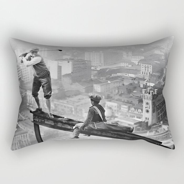 Tough Par Four - Golf Game at 1000 feet black and white photograph Rectangular Pillow Gallery Image 2