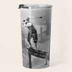 Tough Par Four - Golf Game at 1000 feet black and white photograph Travel Mug Gallery Image 3