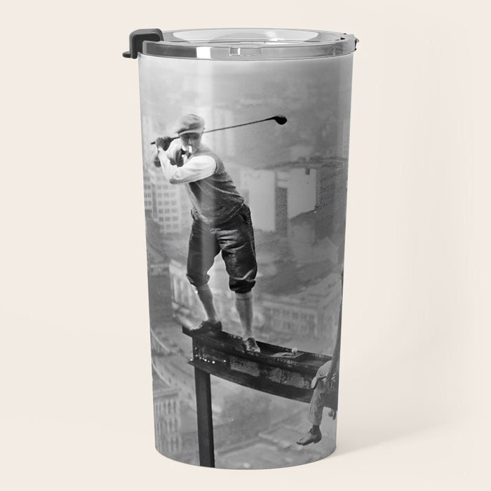 Tough Par Four - Golf Game at 1000 feet black and white photograph Travel Mug Gallery Image 3