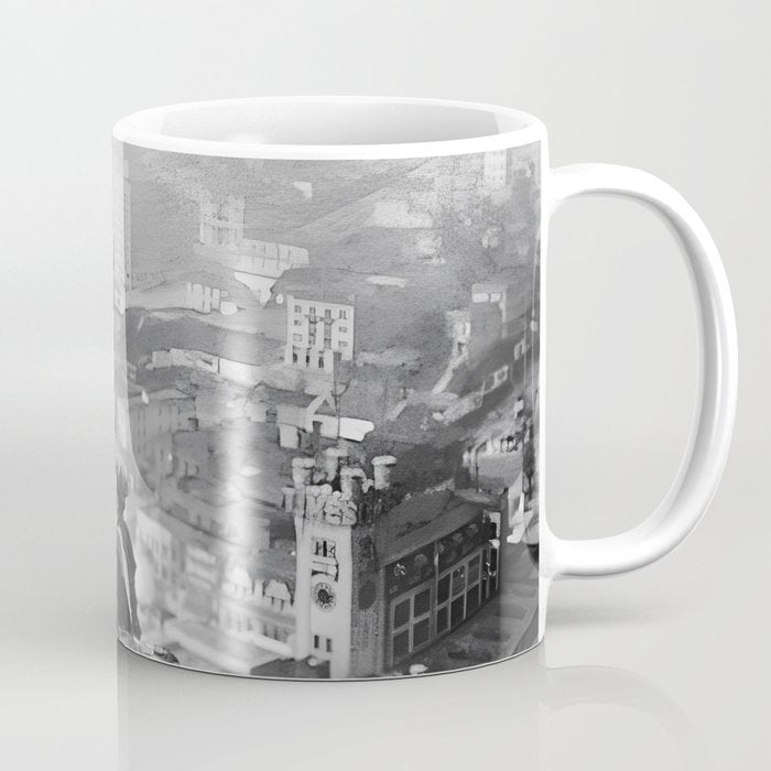 Tough Par Four - Golf Game at 1000 feet black and white photograph Coffee Mug Gallery Image 1