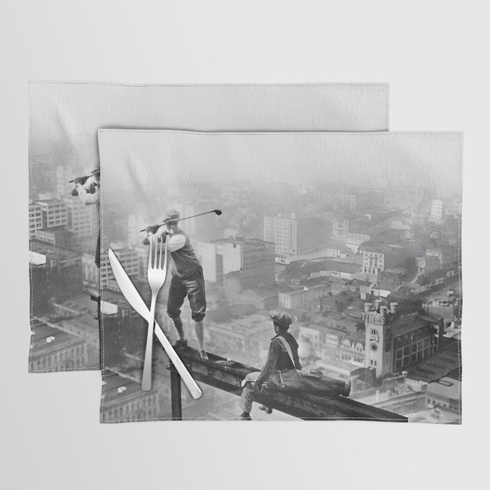 Tough Par Four - Golf Game at 1000 feet black and white photograph Placemat Gallery Image 1