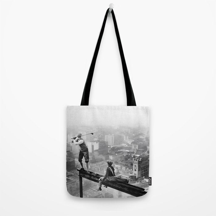 Tough Par Four - Golf Game at 1000 feet black and white photograph Tote Bag Gallery Image 2
