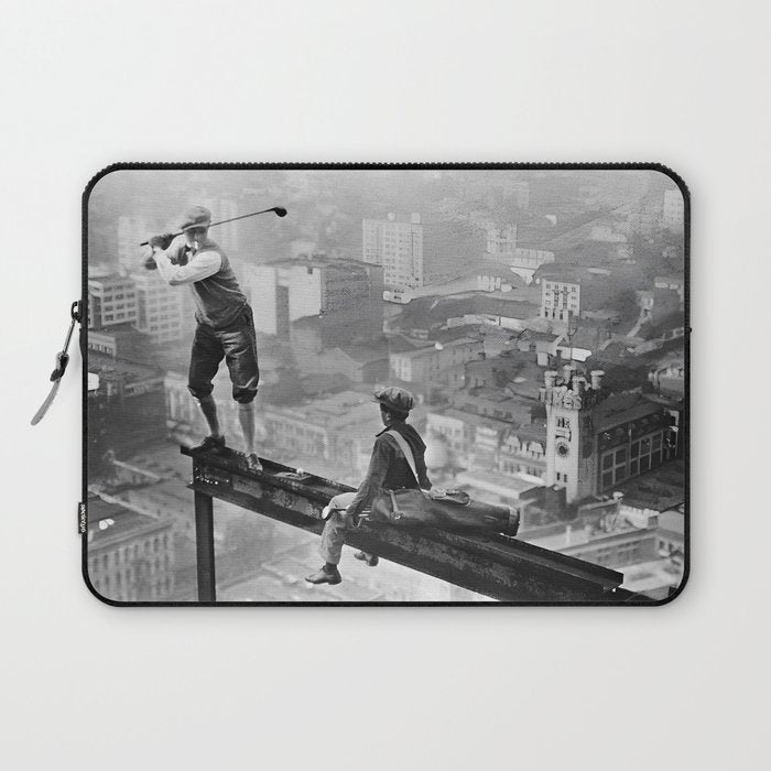 Tough Par Four - Golf Game at 1000 feet black and white photograph Laptop Sleeve Gallery Image 1