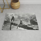 Tough Par Four - Golf Game at 1000 feet black and white photograph Rug Gallery Image 1