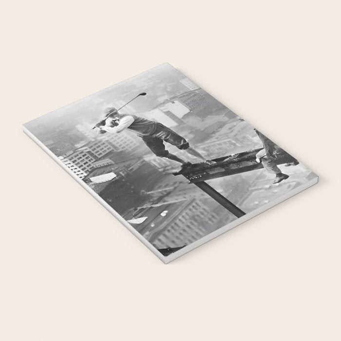 Tough Par Four - Golf Game at 1000 feet black and white photograph Notebook Gallery Image 3