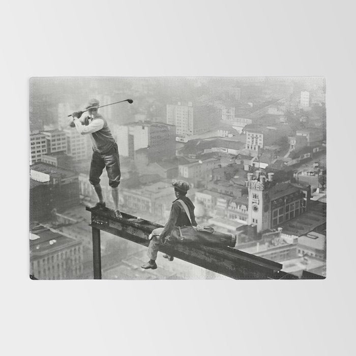 Tough Par Four - Golf Game at 1000 feet black and white photograph Rug Gallery Image 2