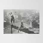 Tough Par Four - Golf Game at 1000 feet black and white photograph Rug Gallery Image 2