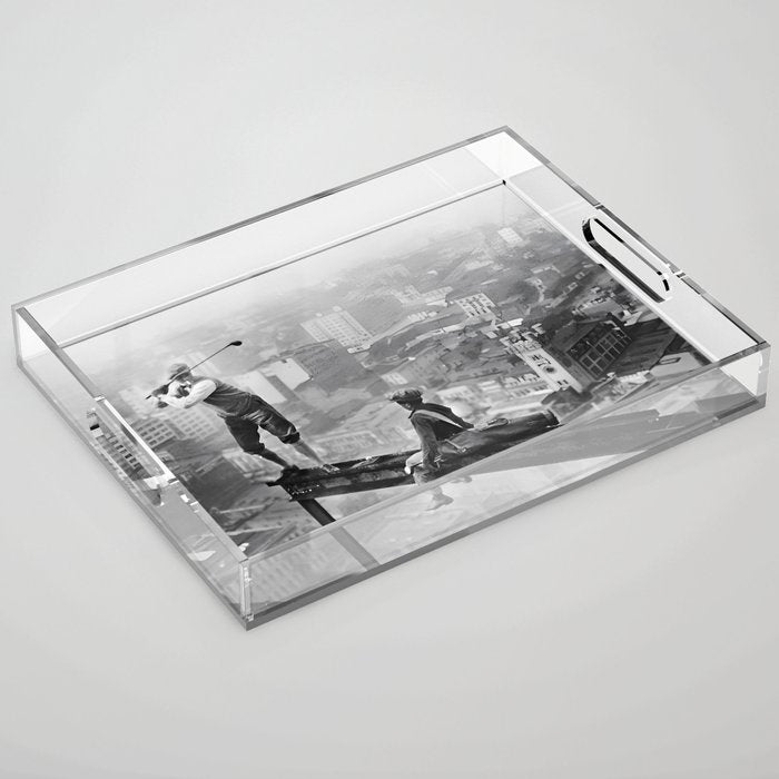 Tough Par Four - Golf Game at 1000 feet black and white photograph Acrylic Tray Gallery Image 1