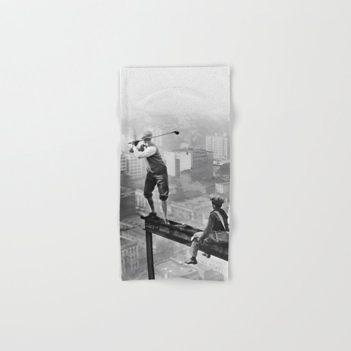 Tough Par Four - Golf Game at 1000 feet black and white photograph Bath Towel Gallery Image 1
