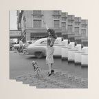 Young woman with pet dog hailing a yellow cab taxi New York City portrait black and white photograph - photography - photographs Wrapping Paper Gallery Image 3