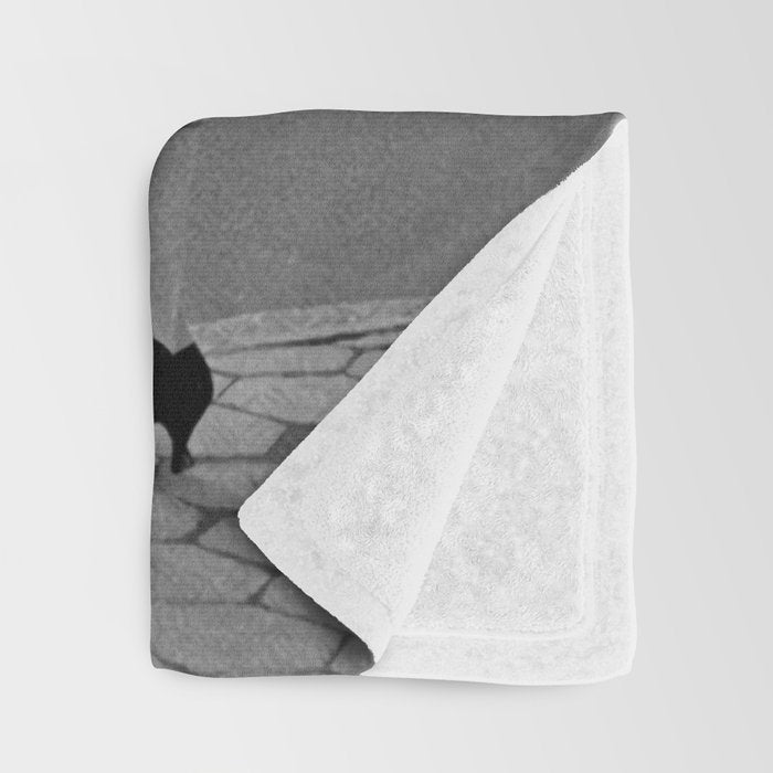 Young woman with pet dog hailing a yellow cab taxi New York City portrait black and white photograph - photography - photographs Throw Blanket Gallery Image 3