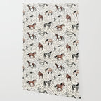 Horses and Dots, Vintage Texture, Wild horses, Hand-painted, Organic Dots, Watercolor Wallpaper Gallery Image 2