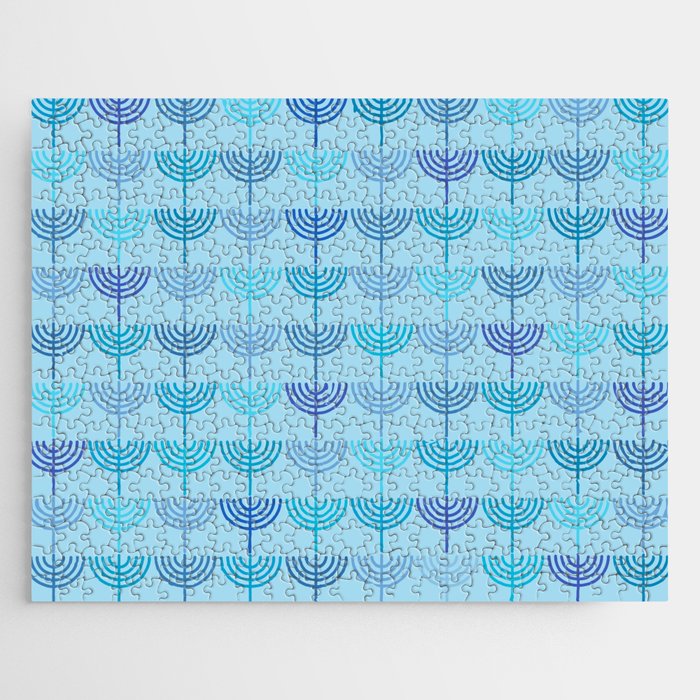 Hanukkah Chanukah Menorah Chanukkiah Pattern in Blue and Turquoise  Jigsaw Puzzle Gallery Image 1