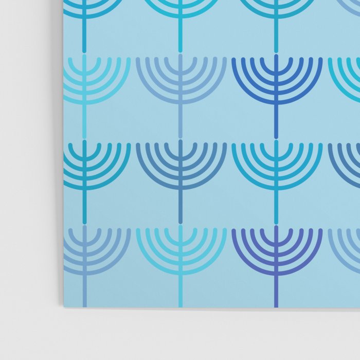 Hanukkah Chanukah Menorah Chanukkiah Pattern in Blue and Turquoise  Poster Gallery Image 3