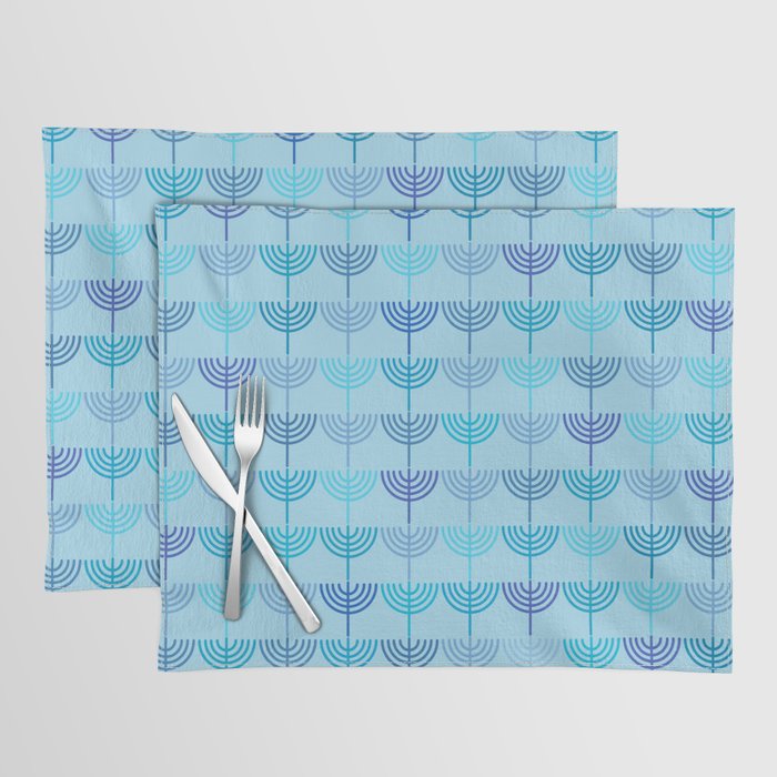 Hanukkah Chanukah Menorah Chanukkiah Pattern in Blue and Turquoise  Placemat Gallery Image 1