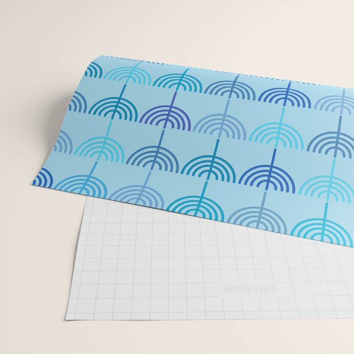 Hanukkah Chanukah Menorah Chanukkiah Pattern in Blue and Turquoise  Wrapping Paper Gallery Image 2