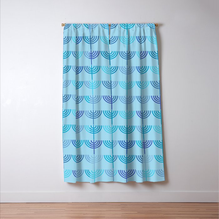 Hanukkah Chanukah Menorah Chanukkiah Pattern in Blue and Turquoise  Window Curtain Gallery Image 3