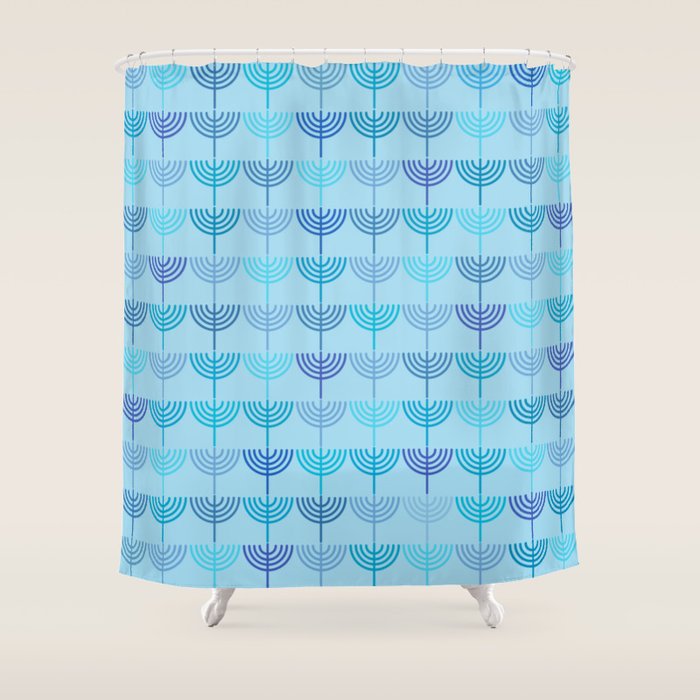 Hanukkah Chanukah Menorah Chanukkiah Pattern in Blue and Turquoise  Shower Curtain Gallery Image 1
