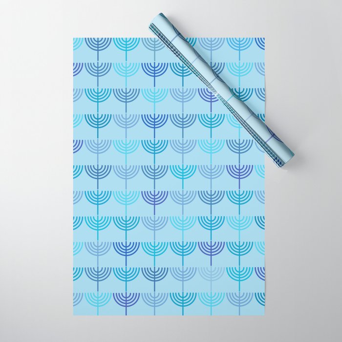 Hanukkah Chanukah Menorah Chanukkiah Pattern in Blue and Turquoise  Wrapping Paper Gallery Image 1