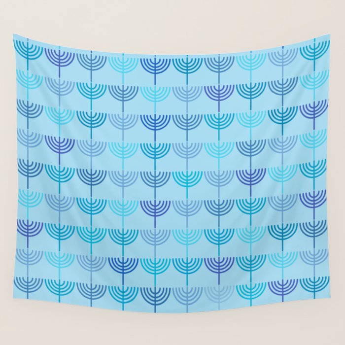 Hanukkah Chanukah Menorah Chanukkiah Pattern in Blue and Turquoise  Wall Tapestry Gallery Image 4