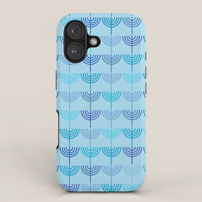 Hanukkah Chanukah Menorah Chanukkiah Pattern in Blue and Turquoise  iPhone Case Gallery Image 1